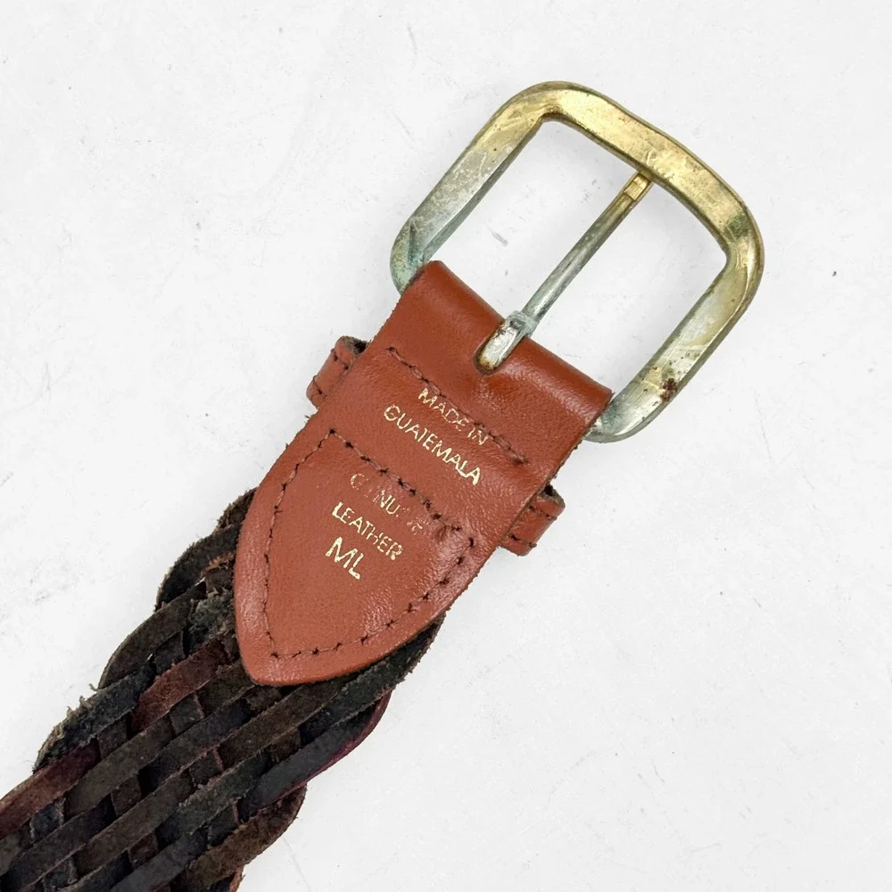 VTG Multi Color Braided Woven Leather Belt Guatemala Womens M Boho Western